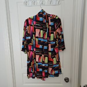 Pink and Blue Geometric Blazer with 3/4 Sleeves